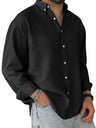 Jaxmeria Mens Washed-cotton Long-sleeve Button-down Shirt